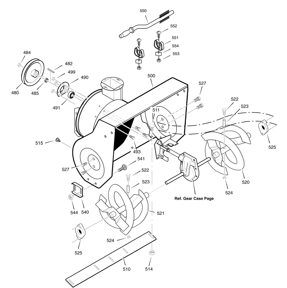 Auger Housing Diagram and Parts List for 1695366-6291500X61 2007 Briggs and Stratton Snow Blower